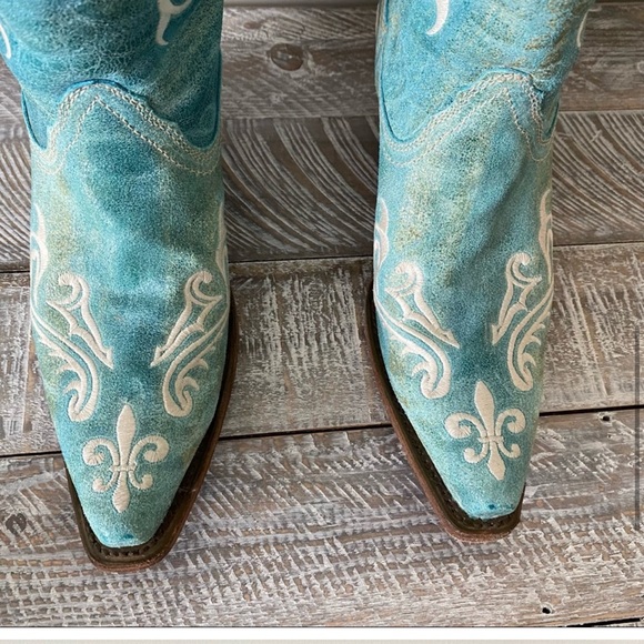 Corral-Turquoise Cortez/Cream Aged Leather Snip Toe Western Boots (Size:7.5) - Picture 11 of 11